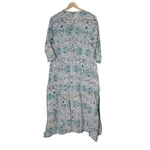 Roberta Roller Rabbit Geometric Cotton Side Slit Midi Dress Size M Gray Green